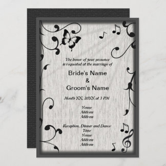 Invitation Feuille  gris et noir Mariage de bois