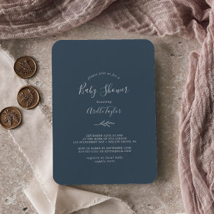 Invitation Feuille minimale   Baby shower bleu ardoise Invita
