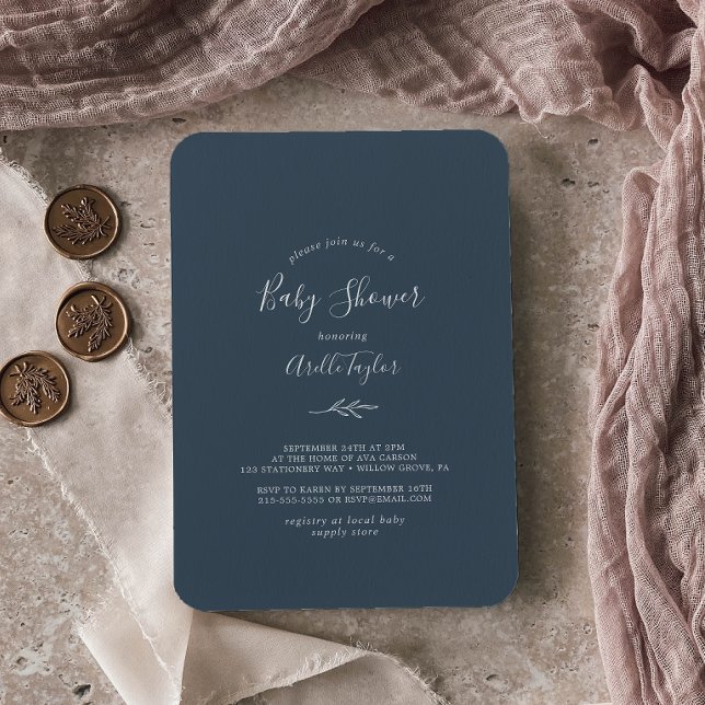 Invitation Feuille minimale | Baby shower bleu ardoise Invita (Créateur téléchargé)