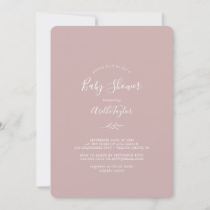 Invitation Feuille minimale Baby shower Rose Dusty