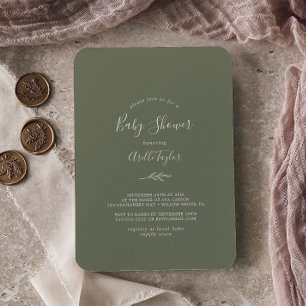 Invitation Feuille minimale   Baby shower vert foncé