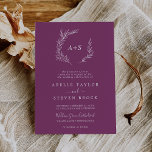 Invitation Feuille minimale | Berry Formal Monogram Mariage<br><div class="desc">Ce faire-part de mariage monogramme formel de baies de feuilles minime est parfait pour un mariage de saumons. Le design se compose d'une simple silhouette de feuilles de verdure dans une couleur violet d'été romantique avec un style bohème minimaliste de jardin. Personnalisez avec les initiales de la mariée et du...</div>