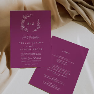 Invitation Feuille minimale   Berry Purple All In One Mariage