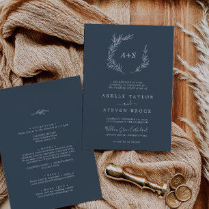 Invitation Feuille minimale   Bleu Ardoise Tout En Un Mariage