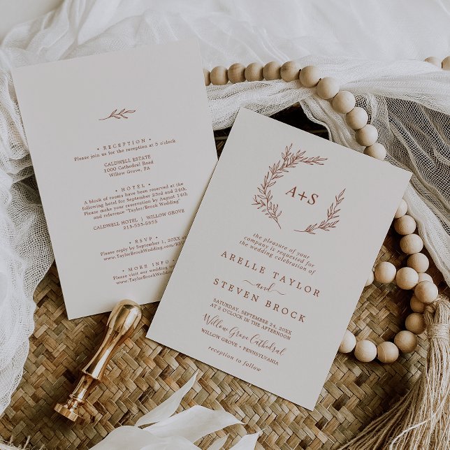 Invitation Feuille minimale | Boho Cream All In One Mariage (Créateur téléchargé)