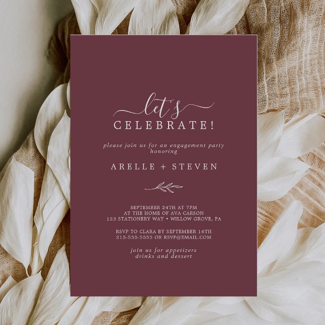Invitation Feuille minimale | Bourgogne Célébrons (Créateur téléchargé)