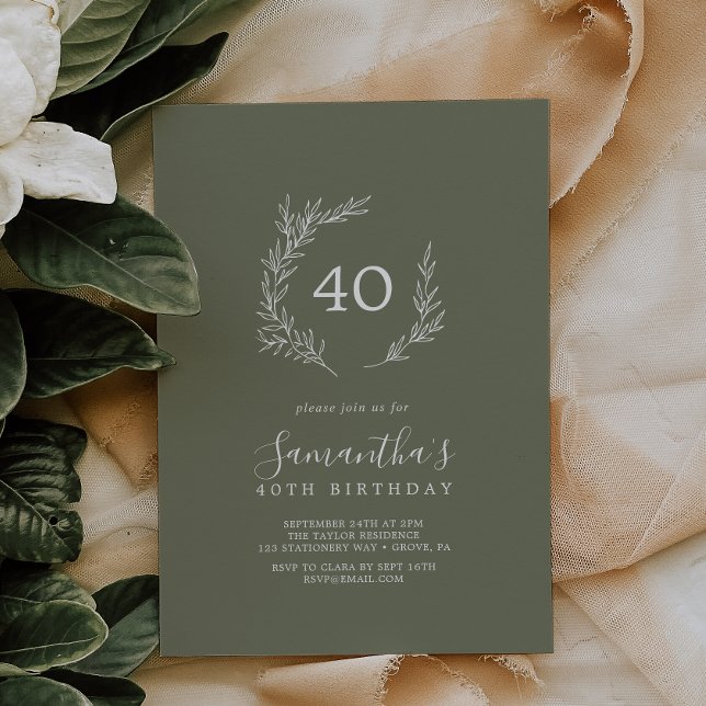 Invitation Feuille minimale | Dark Green 40e anniversaire (Créateur téléchargé)