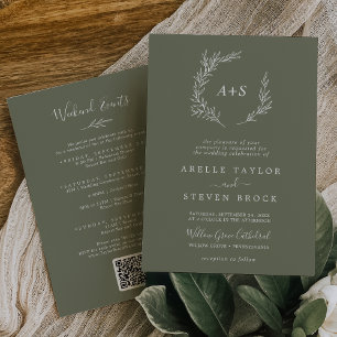 Invitation Feuille minimale   Dark Green Weekend Events Maria