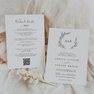 Invitation Feuille minimale   Dark Grey Weekend Events Mariag
