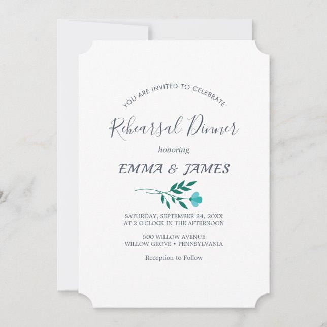 Invitation Feuille minimale | Dîner de répétition Dusty Blue  (Devant)