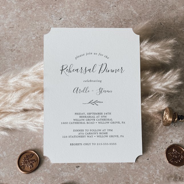 Invitation Feuille minimale | Dîner de répétition gris foncé (Créateur téléchargé)