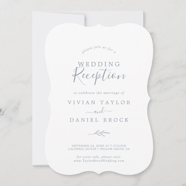 Invitation Feuille minimale | Dusty Blue Wedding Réception (Devant)