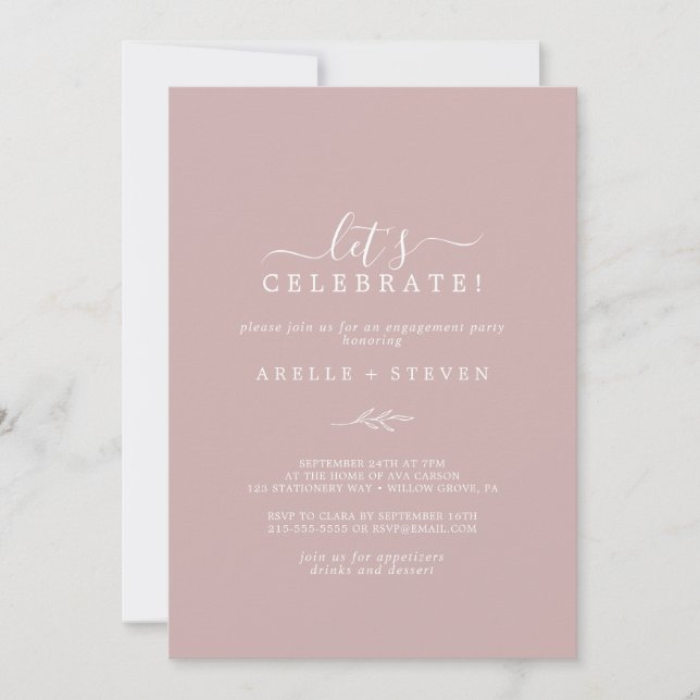 Invitation Feuille minimale | Dusty Rose Célébrons (Devant)