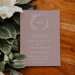 Invitation Feuille minimale | Dusty Rose Mariage de monogramm<br><div class="desc">Ce faire-part de mariage monogramme officiel de rose poussiéreux de feuilles minimes est parfait pour un mariage de saumons. Le design romantique présente une silhouette de verdure simple en mauve rose vif avec un style boho minimaliste classique. Personnalisez avec les initiales du couple.</div>