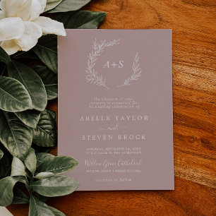 Invitation Feuille minimale   Dusty Rose Mariage de monogramm