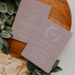 Invitation Feuille minimale | Dusty Rose tout en un Mariage<br><div class="desc">Ce rose poussiéreux aux feuilles minime, tout en un faire-part de mariage, est parfait pour un mariage de saumons. Le design romantique présente une silhouette de verdure simple en mauve rose vif avec un style boho minimaliste classique. Personnalisez avec les initiales du couple. Enregistrez du papier en incluant les détails...</div>