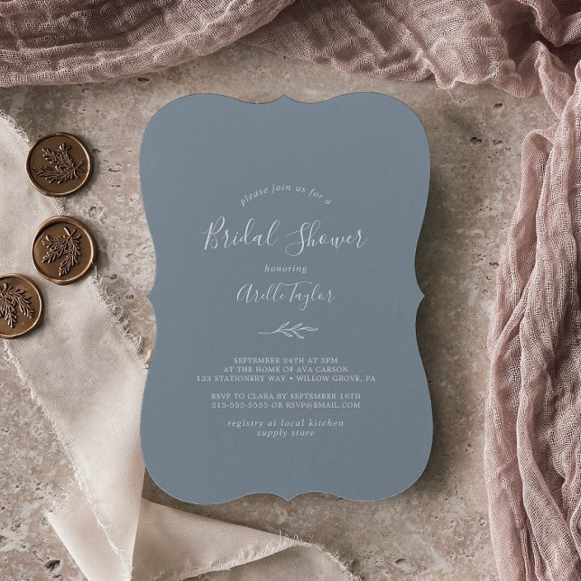 Invitation Feuille minimale | Fête des mariées bleue et blanc (Créateur téléchargé)