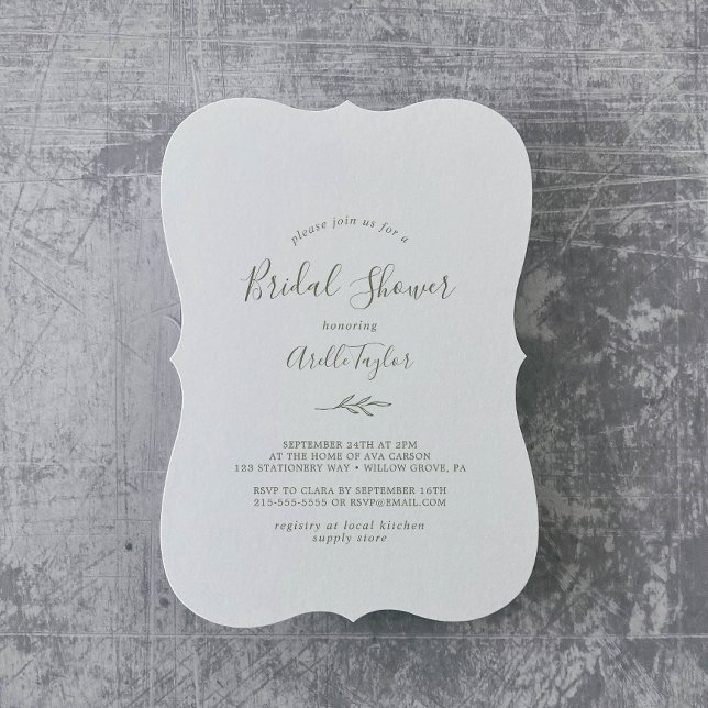 Invitation Feuille minimale | Fête des mariées verte d'olive (Créateur téléchargé)