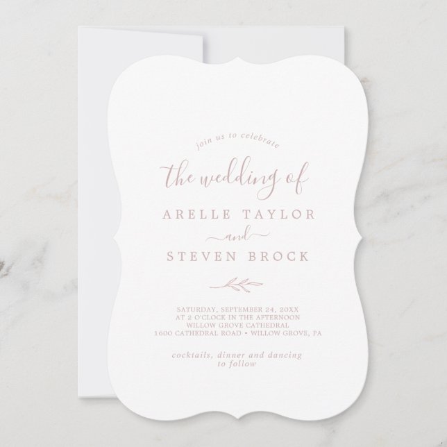 Invitation Feuille minimale | Mariage arrière de monogramme r (Devant)