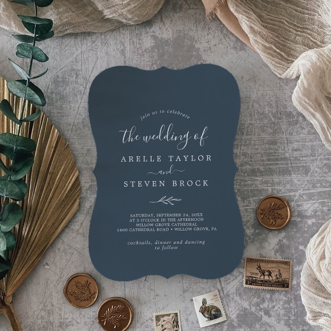 Invitation Feuille minimale | Mariage arrière du monogramme b (Créateur téléchargé)