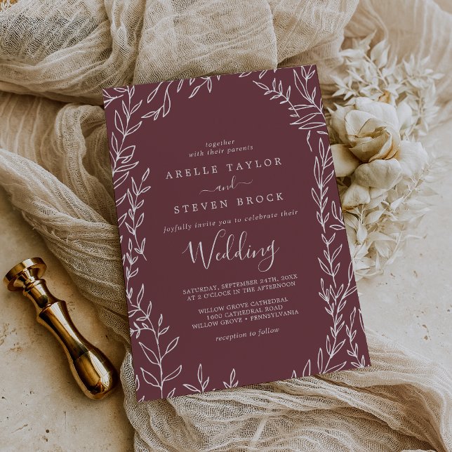 Invitation Feuille minimale | Mariage Bourgogne (Créateur téléchargé)