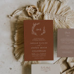 Invitation Feuille minimale | Mariage de monogramme officiel<br><div class="desc">Ce faire-part de mariage monogramme officiel en terre cuite minimale est parfait pour un mariage de saumons. Le design se compose d'une simple silhouette de feuille de verdure orangée brûlée et minimaliste de style bohème désert. Personnalisez avec les initiales de la mariée et du marié.</div>