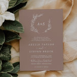 Invitation Feuille minimale | Mariage de monogramme officiel<br><div class="desc">Ce faire-part de mariage monogramme formel neutre en feuilles minimal est parfait pour un mariage de saumons. Le design se compose d'une simple silhouette de feuille de verdure dans un ton naturel terreux avec un style bohème minimaliste du désert. Personnalisez avec les initiales du couple.</div>
