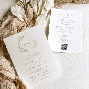 Invitation Feuille minimale   Mariage Gold Weekend Events