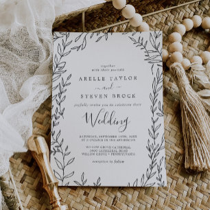 Invitation Feuille minimale   Mariage gris foncé