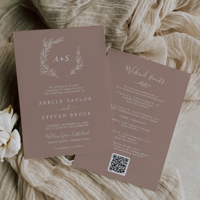 Invitation Feuille minimale | Mariage Neutral Weekend Events (Créateur téléchargé)