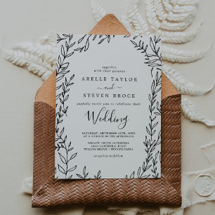 Invitation Feuille minimale   Mariage noir et blanc