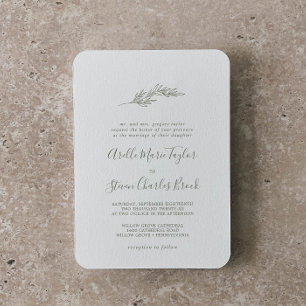 Invitation Feuille minimale   Mariage traditionnel vert olive