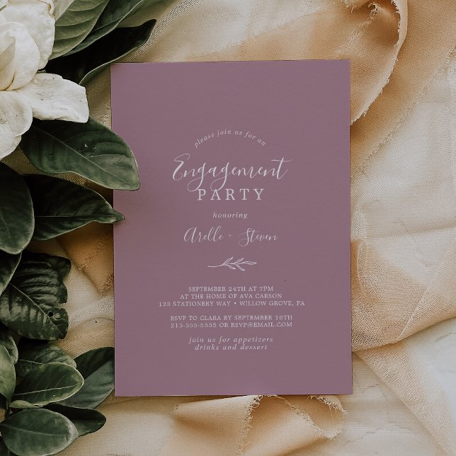 Invitation Feuille minimale | Mauve Engagement Party Invitati (Créateur téléchargé)