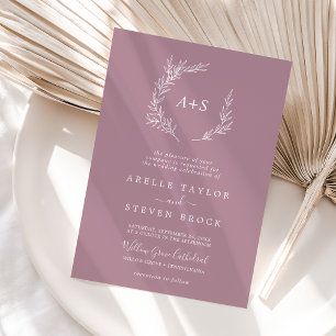 Invitation Feuille minimale   Mauve Mariage de monogramme off