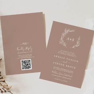 Invitation Feuille minimale Monogramme neutre Mariage de co