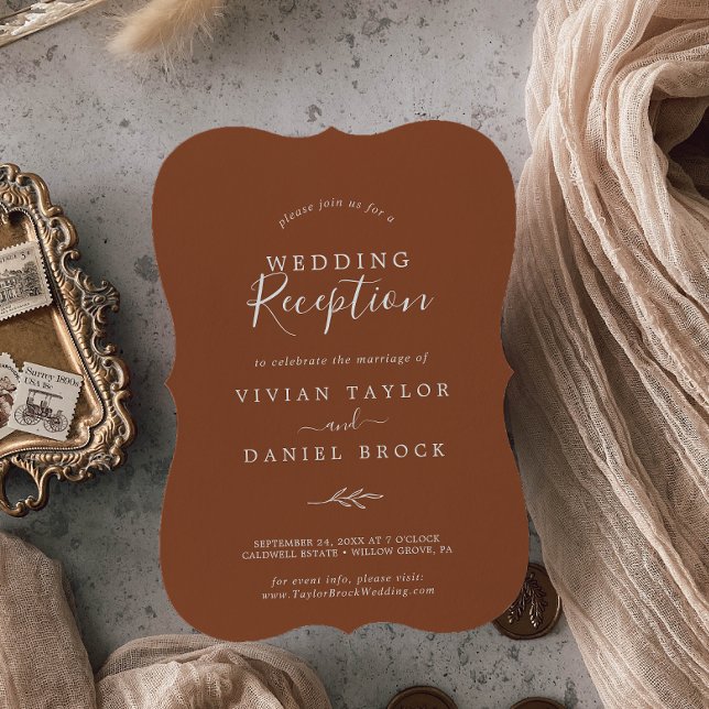 Invitation Feuille minimale | Réception de mariage en terre c (Créateur téléchargé)