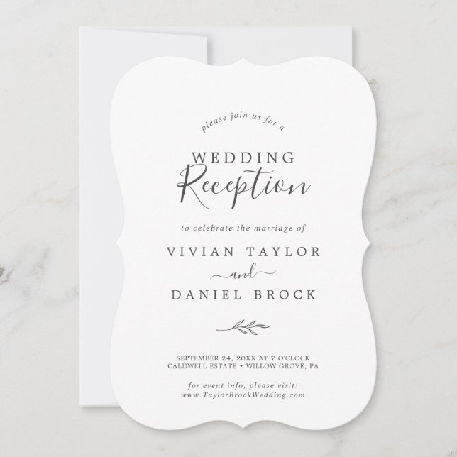 Invitation Feuille minimale | Réception de mariage gris foncé (Devant)