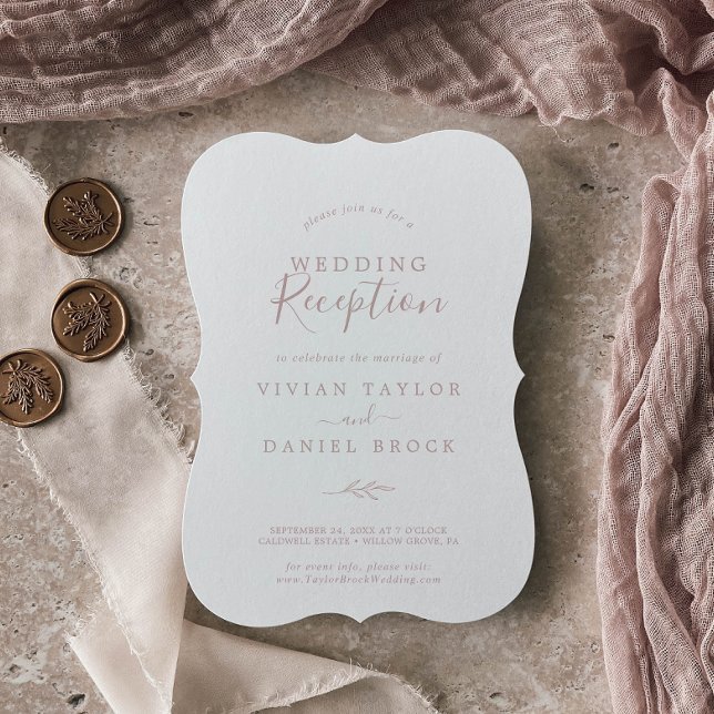 Invitation Feuille minimale | Réception de mariage rose vif (Créateur téléchargé)