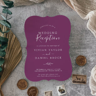 Invitation Feuille minimale   Réception Mariage Berry Purple