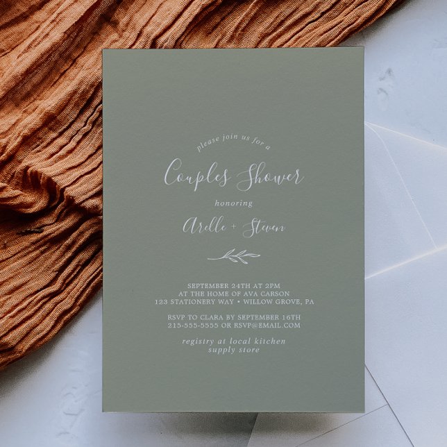 Invitation Feuille minimale | Sage Green Couples Douche (Créateur téléchargé)
