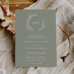 Invitation Feuille minimale | Sage Green Mariage de monogramm<br><div class="desc">Ce faire-part de mariage monogramme formel vert sauge minimale est parfait pour un mariage boho. Le design se compose d'une simple silhouette de feuilles verdoyantes dans une couleur verte poussiéreuse avec un style minimaliste de boho de montagne. Personnalisez avec les initiales du couple.</div>