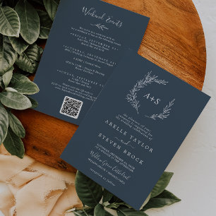 Invitation Feuille minimale   Slate Blue Weekend Events Maria