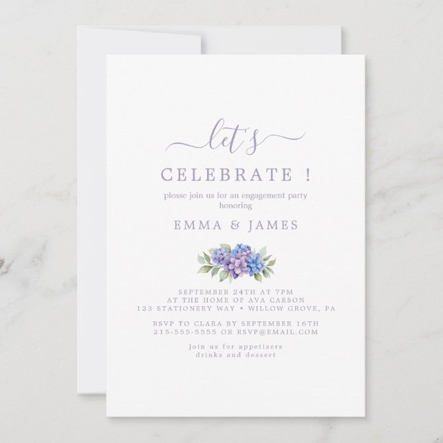 Invitation Feuille minimale | Violet poussiéreux "Célébrons"  (Devant)