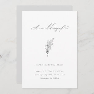 Invitation Feuille minimaliste   Elégant Mariage blanc et gri