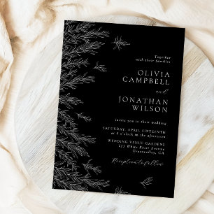 Invitation Feuille minimaliste noir et blanc moderne Mariage