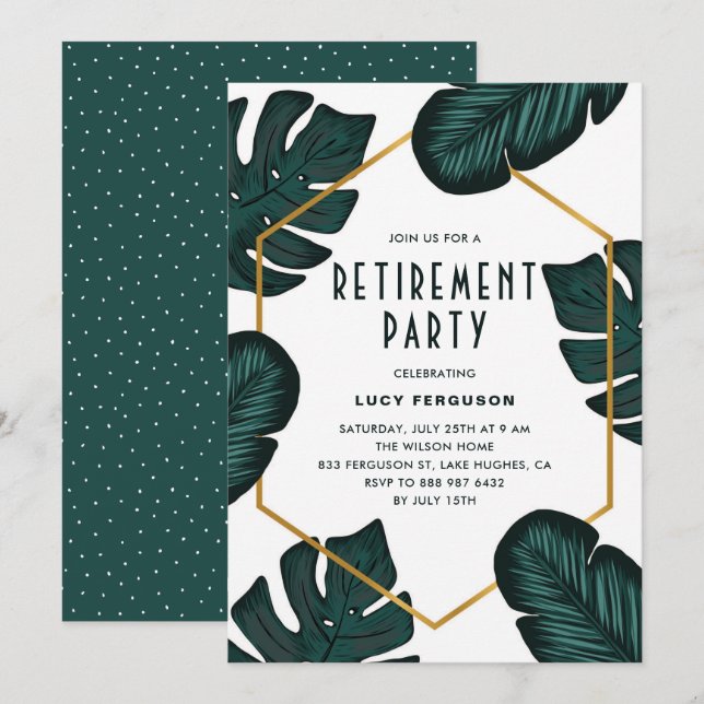 Invitation Feuille moderne cadre Tropical Retirement Party (Devant / Derrière)