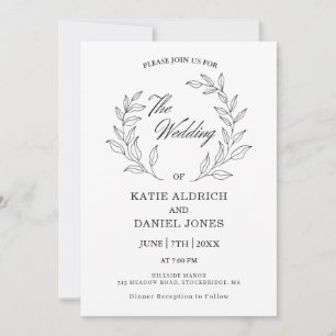 Invitation Feuille moderne minimaliste Mariage noir blanc