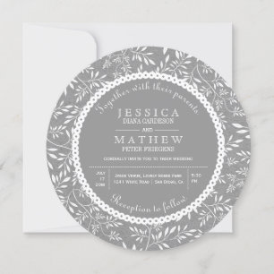 Invitation Feuille motif gris kraft papier mariage rustique
