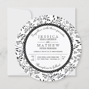 Invitation Feuille noir blanc motif moderne mariage