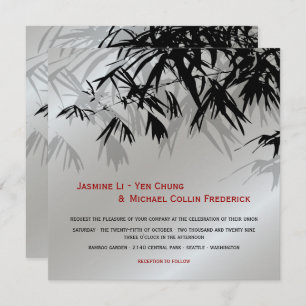 Invitation Feuille Oriental en bambou Noir Argent Asiatique M